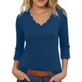 thumbnail image 4 of WHEANG Womens Plus Size Long Sleeve T-Shirts Trendy Casual Scallop Trim V Neck Tunic Tops Curvy Loose Fit Blouse Tees Womens Tops Shirts Summer Tees Outfits Clothes Size S Blue, 4 of 4