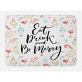 thumbnail image 1 of Eat Drink and Be Merry Bath Mat, Christmas Celebration Words Mistletoe Pine Branch Bells Snowflakes, Plush Bathroom Decor Mat with Non Slip Backing, 29.5" X 17.5", Multicolor, by Ambesonne, 1 of 2