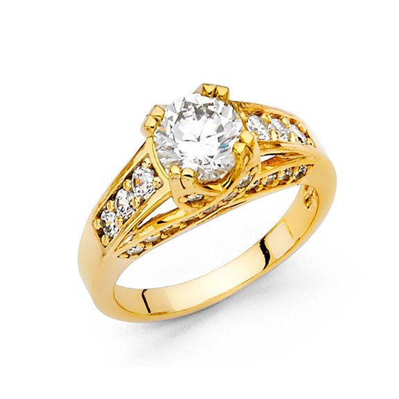 14k Solid Yellow Italian Gold Round CZ Antiques Wedding Ring