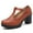 Brown, variant on Women's Low Chunky Block Heels Pumps, Comfortable Slip-on Heeled Loafers, Solid Color Hollowed Out Metal Buckle Cut Matte Work Leather Shoes for Office Business