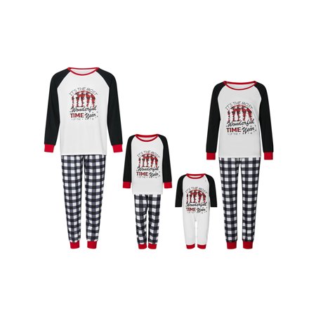 

Thaisu Christmas Pajamas for Family Matching Family Christmas PJs Sets Letter Print Top Sleepwear
