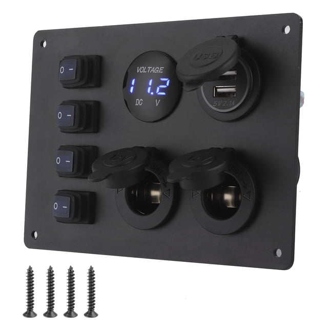 Rocker Toggle Switch Panel Box, Dual USB Ports Rocker Switch Panel Marine Boat Rocker Switch 4 Gang 12V For Gps Navigators For Car Boat Rvs
