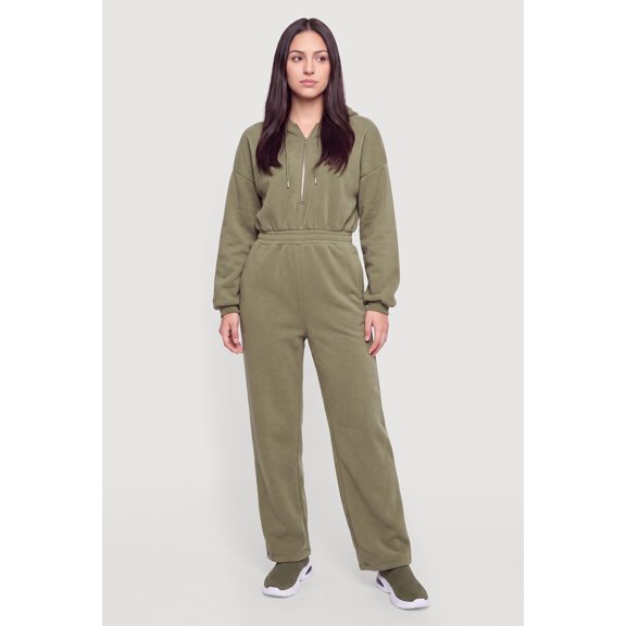 Women's Fleece Half Zip Hooded Jumpsuit
