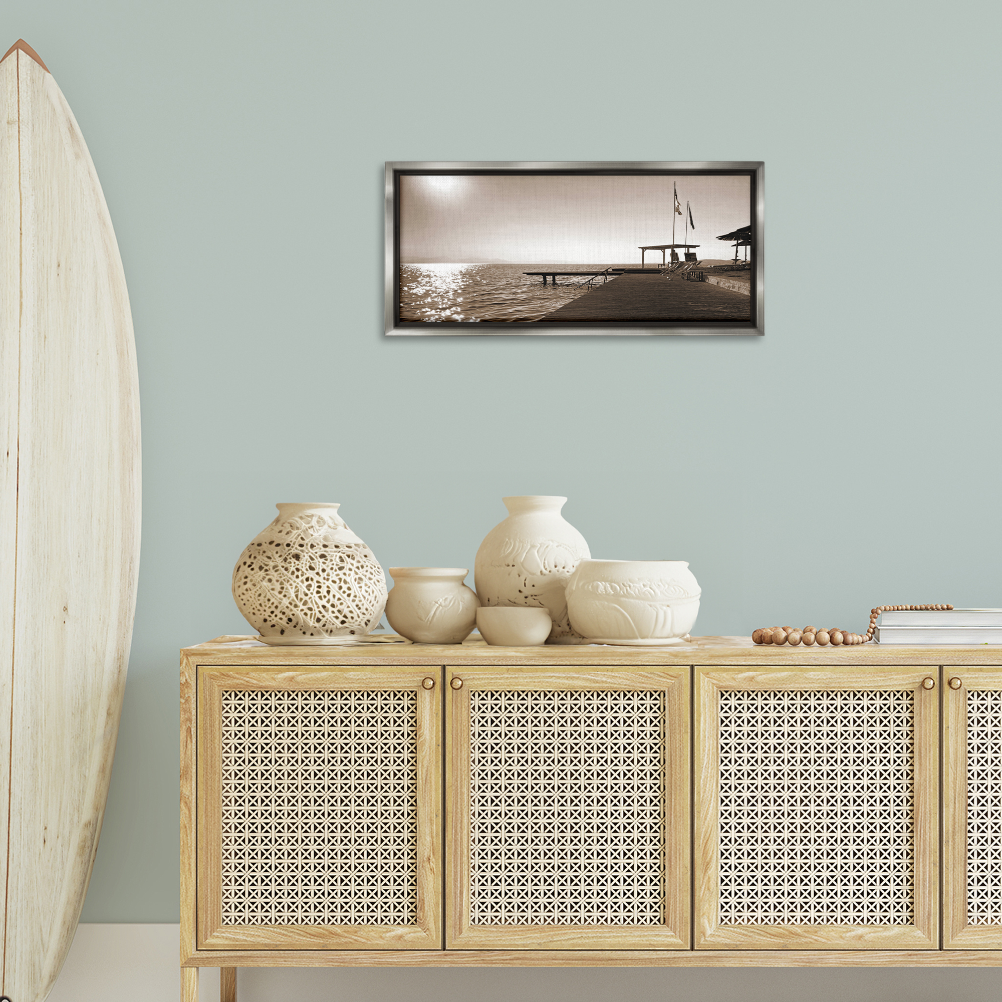 Stupell Industries On Deck Summer Scene Coastal Photography Gray Floater Framed Canvas Art Print Wall Art, 31 x 14