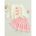 thumbnail image 3 of Faithtur 2PCS Filles Tout-Petits Automne Tenues, Manches Longues Noeud devant Tricot Tops + Ensemble de Jupe Plissée, 3 of 8