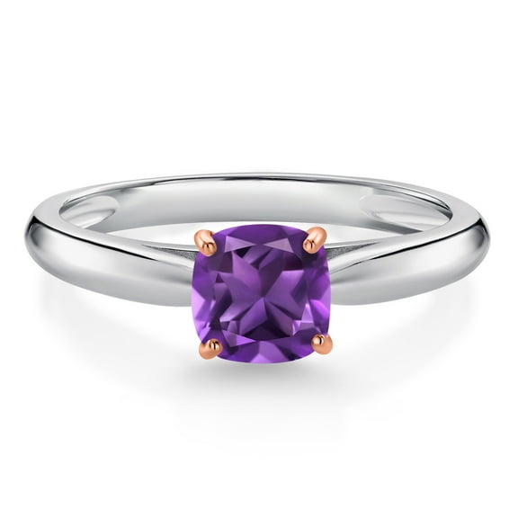 Gem Stone King 0.54 Ct Cushion Purple Amethyst 10K White Gold Engagement Ring with Rose Gold Prongs (Size 7)