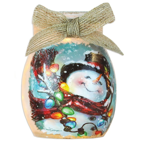 Stony Creek Delightful Snowman Lighted Glass Jar 4 x 3 x 3" Christmas, Holiday - NEW