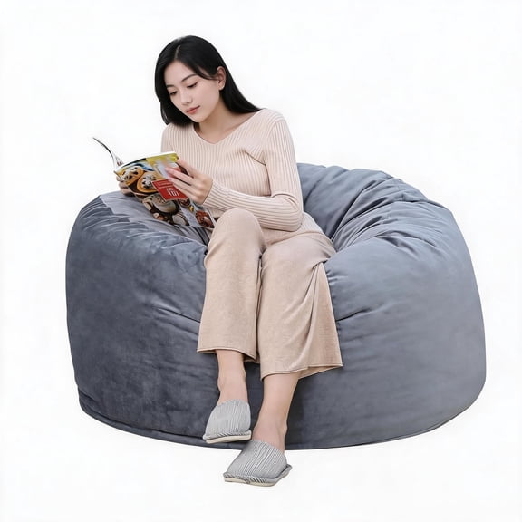 Cushioned 48” Memory Foam Bean Bag Chair for Adults & Kids, Soft Suede or Removable Microfiber Cover – Spacious Lounge Seat for Living Room, Gaming & Playroom