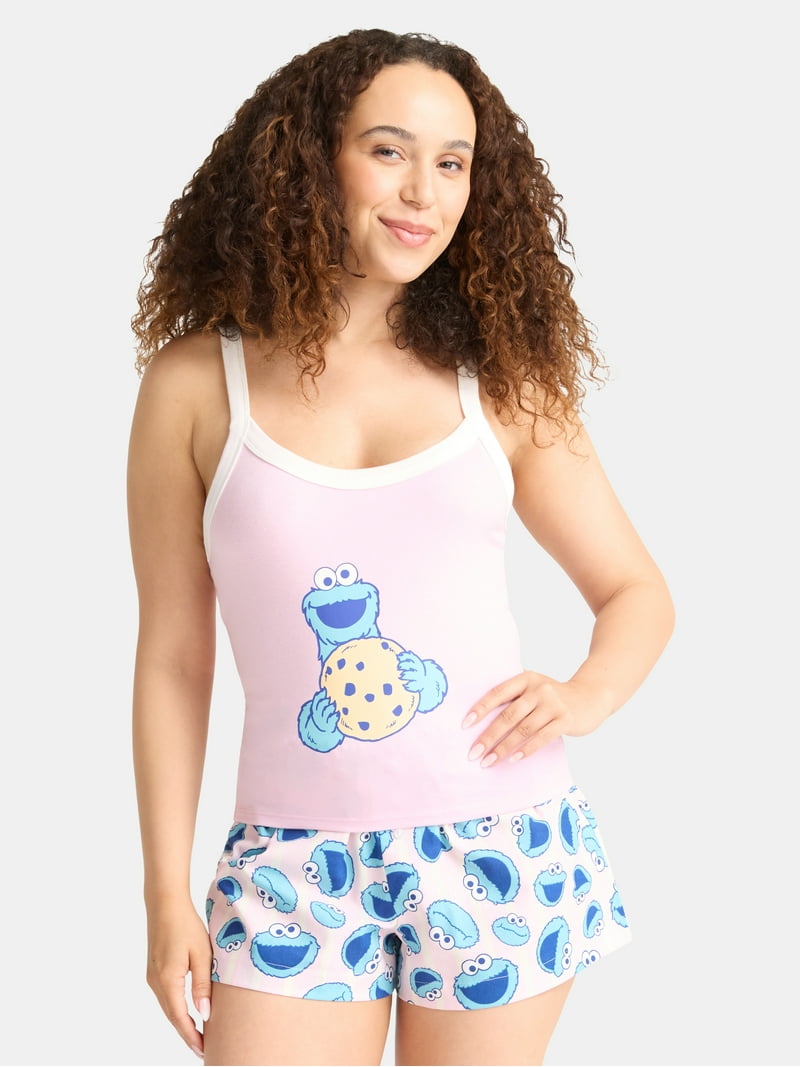 【※kira】　タンクトップBKXL(BUU)　WHXL(COOKIE) Sesame Street Women's Cookie Monster Graphic Tank Top, 2