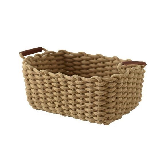 Chunky Knit Storage Basket | Woven Rope Storage Box for Bedside Organization | Desktop Snack & Sundries Basket | College Dorm Essentials