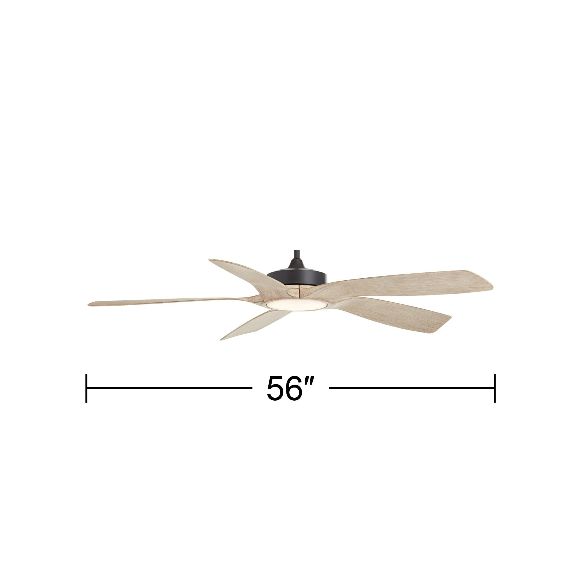 Casa Vieja 56" Mach 5 Indoor Outdoor Ceiling Fan 5 Blade LED Light Remote Control Matte Black Finish Distressed White Oak Blades Damp Rated