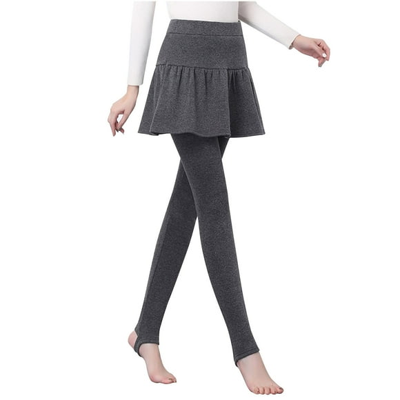 Timegard Plus Size Pants for Women 2 in 1 Fleece Lined Thermal Skirted Leggings Warm Stretch Slim Pants
