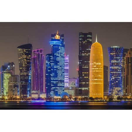 Night view of the business district skyline Doha Qatar  