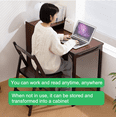 thumbnail image 4 of Bamboo Folding Desk Foldable Computer Desk with Hidden Storage Built In Power Outlet Space Saving Desk for Small Rooms Home Office Bedroom Walnut Brown, 4 of 9