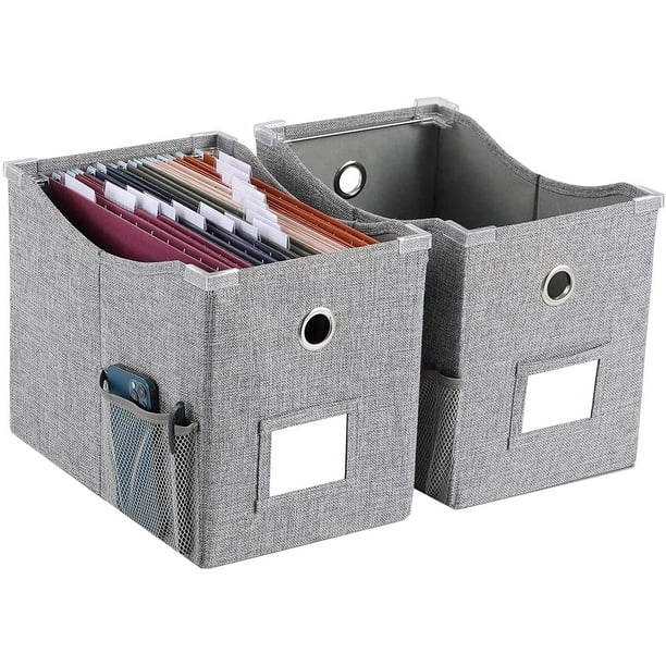 Office Doent Box Linen File With Metal Slide Hanging Organizer Decorative Storage Boxes Foldable Folder Desktop Rack Mass 2 Piece Gray Com Office Doent Box Linen File, Decorative Desktop File Holder