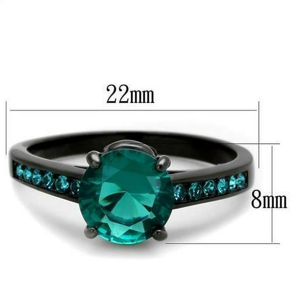 IP Black(Ion Plating) Stainless Steel Ring with Synthetic Synthetic Glass in Blue Zircon for Women Blue Zircon Stone Color Style TK2014 Size 10