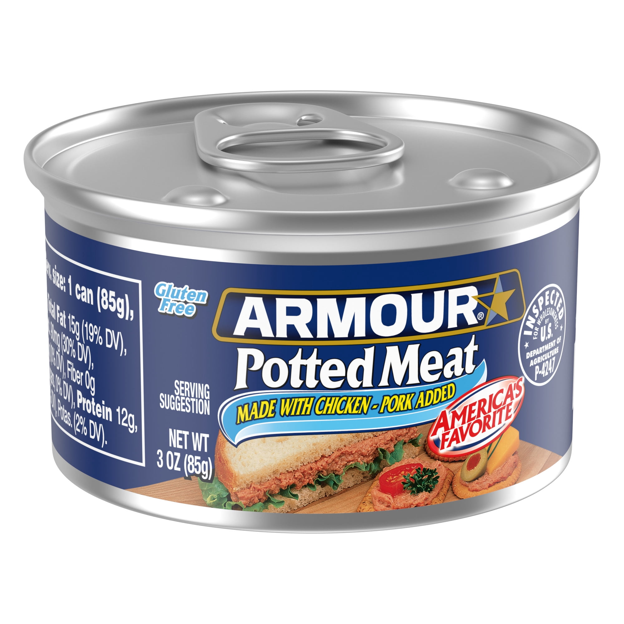 (4 pack) Armour Chicken & Pork Potted Meat, 10g Protein Per Serving, 3 oz Can