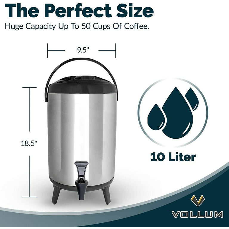 Vollum Stainless Steel Insulated Beverage Dispenser – Insulated Thermal Hot  and Cold Coffee Carafe – 12 Liter Drink Dispenser with Spigot for Hot