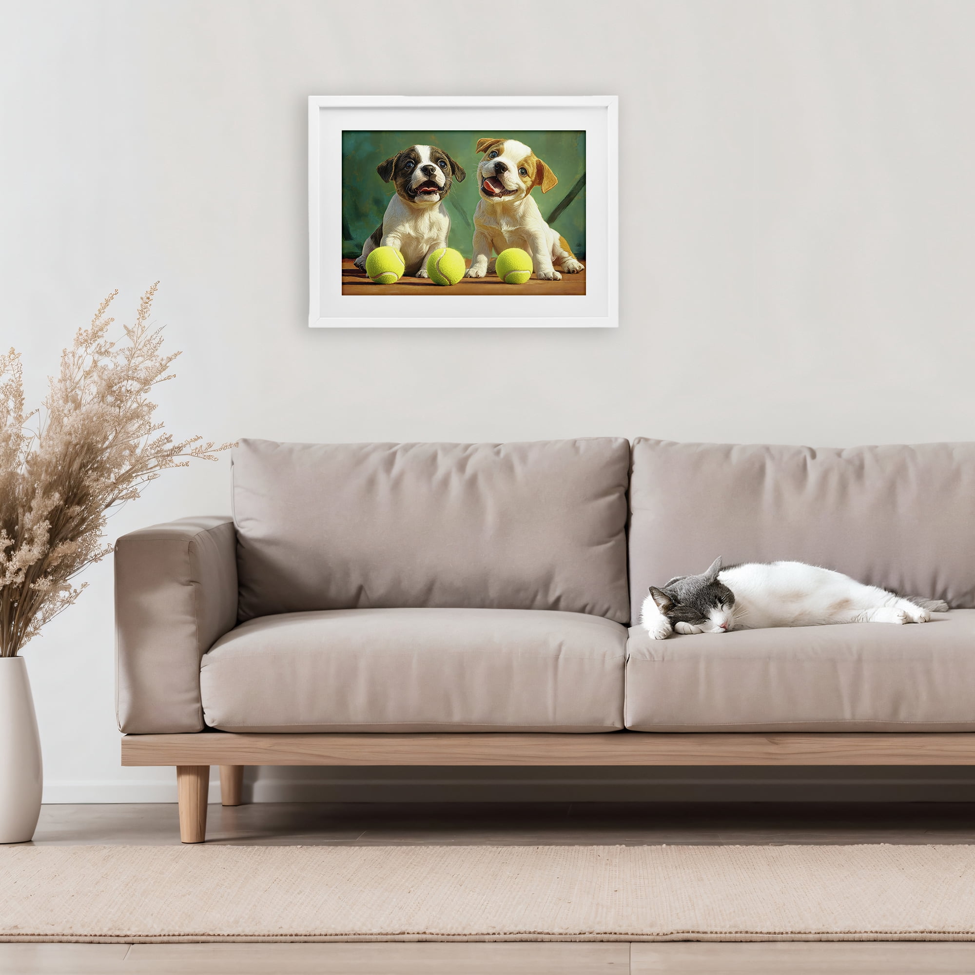 Stupell Industries Adorable Puppies with Tennis Balls White Framed Print Under Glass, design by Imagine It Images