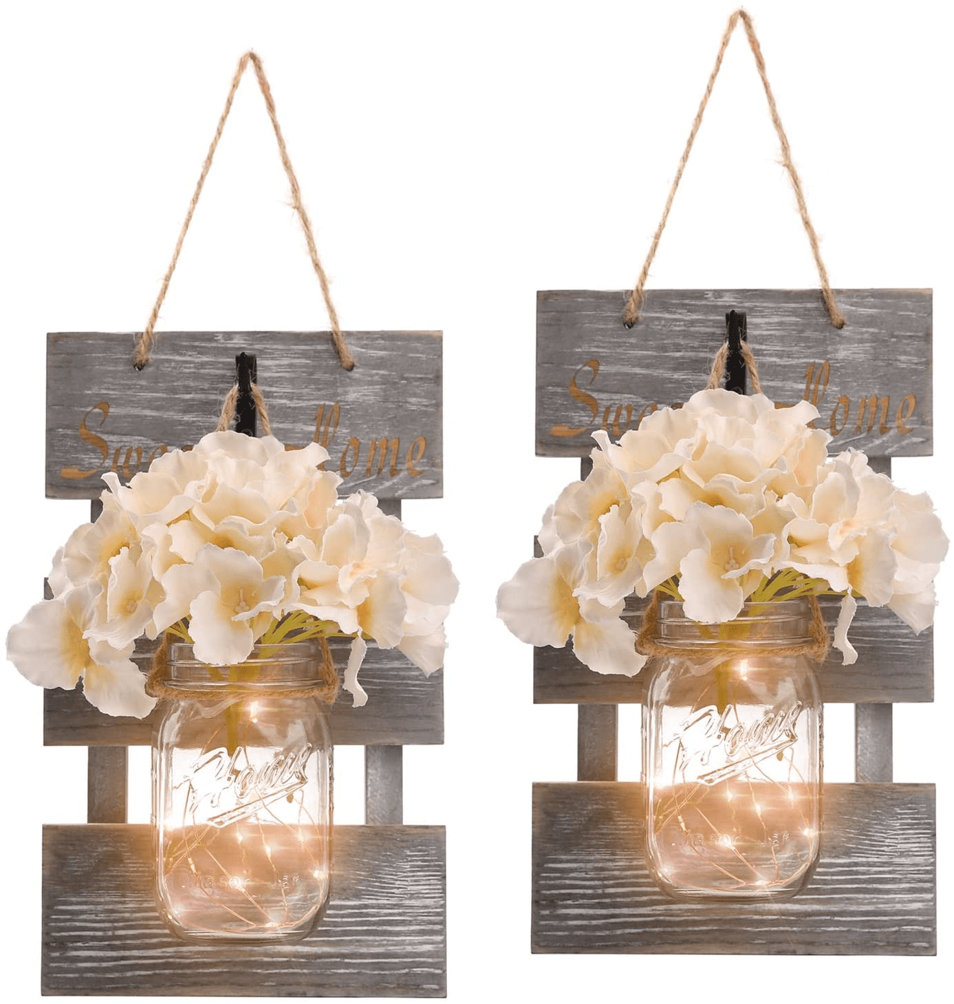 Home Decor 6hr Timer Rustic Wall Sconces with LED Fairy Lights & Silk Flowers 