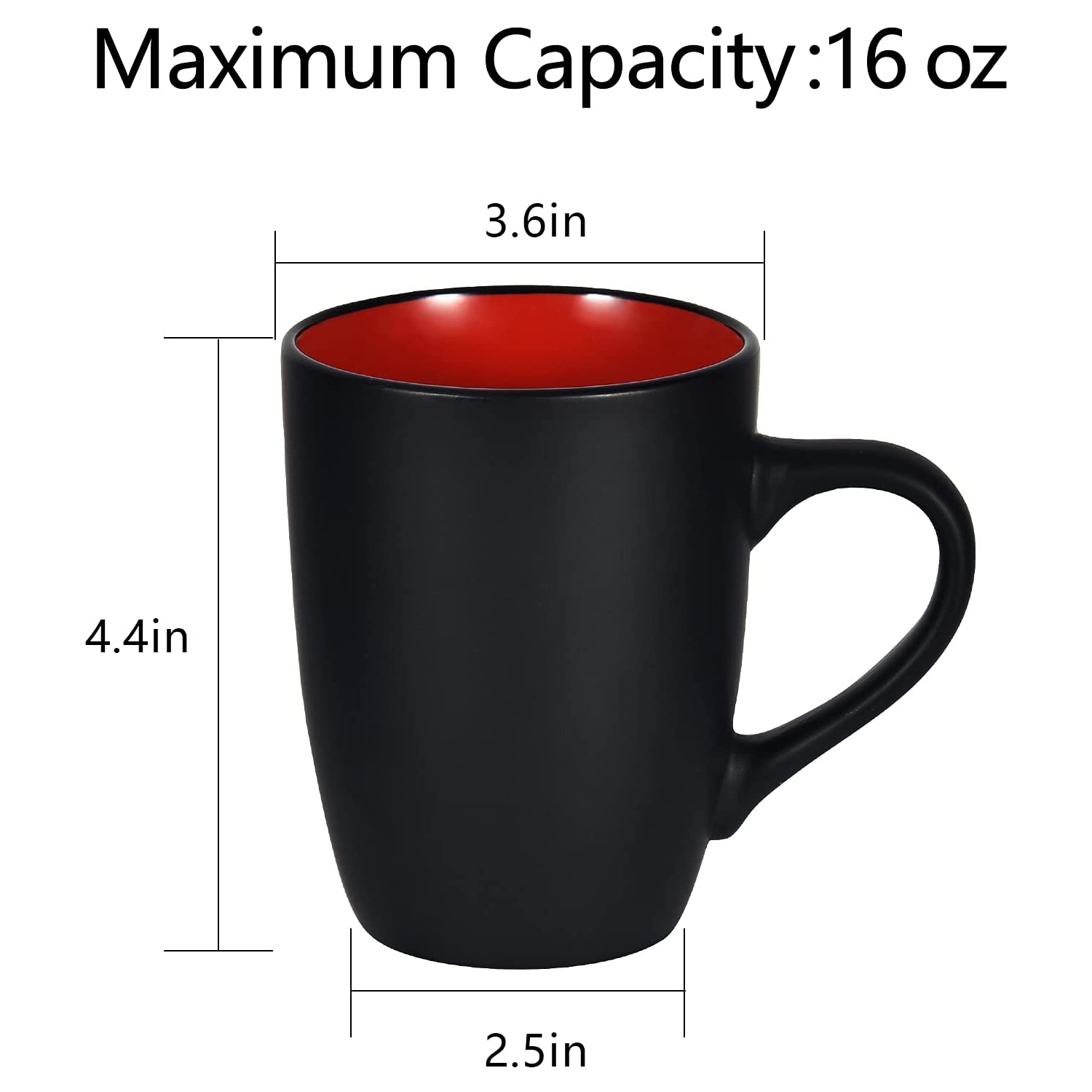 Modwnfy 16 fl oz Red Coffee Mugs Ceramic Coffee Mug Tea Cups, Black Exterior Red Color Interior Ceramic Coffee Mugs, Large Ceramic Coffee Cup for Coffee, Tea, Cocoa, Cereal, Office and Home - image 2 of 10