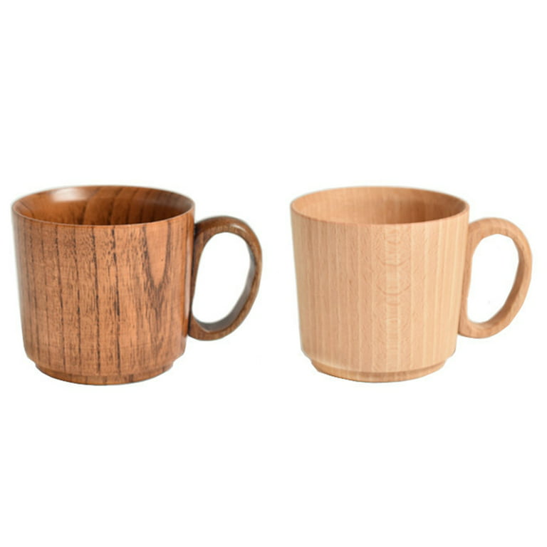 4 Pack Handle Wooden Mug Wooden Cup Natural Solid Wood Mug for Drinking Tea  Beer Milk Coffee Hot Drinks Small Reverse Side Ear Cup
