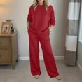 thumbnail image 2 of BiZtdJrK Sweatsuits Women 2 Piece Outfit Plus Size Loose Casual Tracksuits Crew Neck Long Sleeve Sweatshirts and Sweatpants Matching Sets with Pockets Red L, 2 of 10