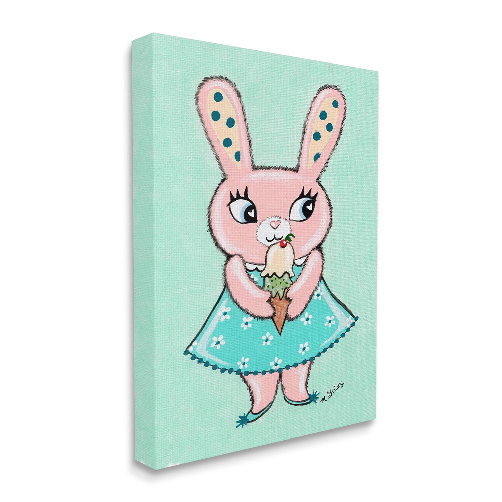 Stupell Industries Pastel Bunny & Ice Cream Animals & Insects Painting Gallery Wrapped Canvas Art Print Wall Art, 16 x 20