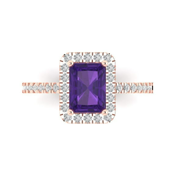 Clara Pucci 14K Rose Gold 1.86ct Amethyst Halo Ring for Women