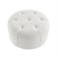 thumbnail image 3 of Irvin Ottoman Pure White Linen 32L x 32W x 16H Button Tufted Skirted, 3 of 10