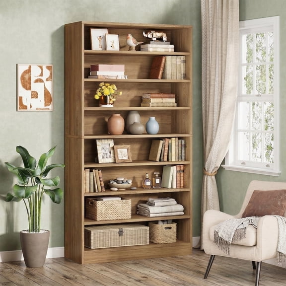 Fnova 71 Inch Tall Bookcase, Freestanding 9 Tier Bookshelf, Large Open Display Shelf Storage Cabinet for Living Room, Home Office, Library, Bedroom, Brown