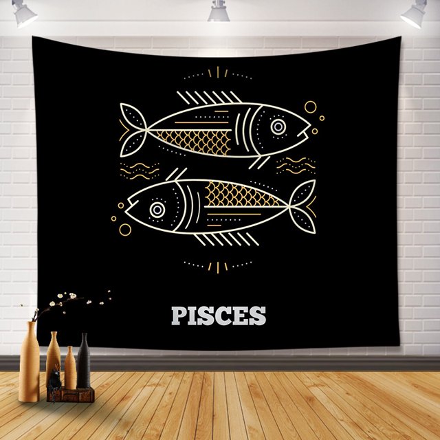 Tapiz para colgar en la pared con el zodiaco Piscis, 130 cm x 150 cm, franela