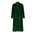 thumbnail image 5 of Women's Plus Size Velvet Long Dress Long Sleeve Crew-Neck Button Down Dresses Casual Solid Loose Long Dress, 5 of 6