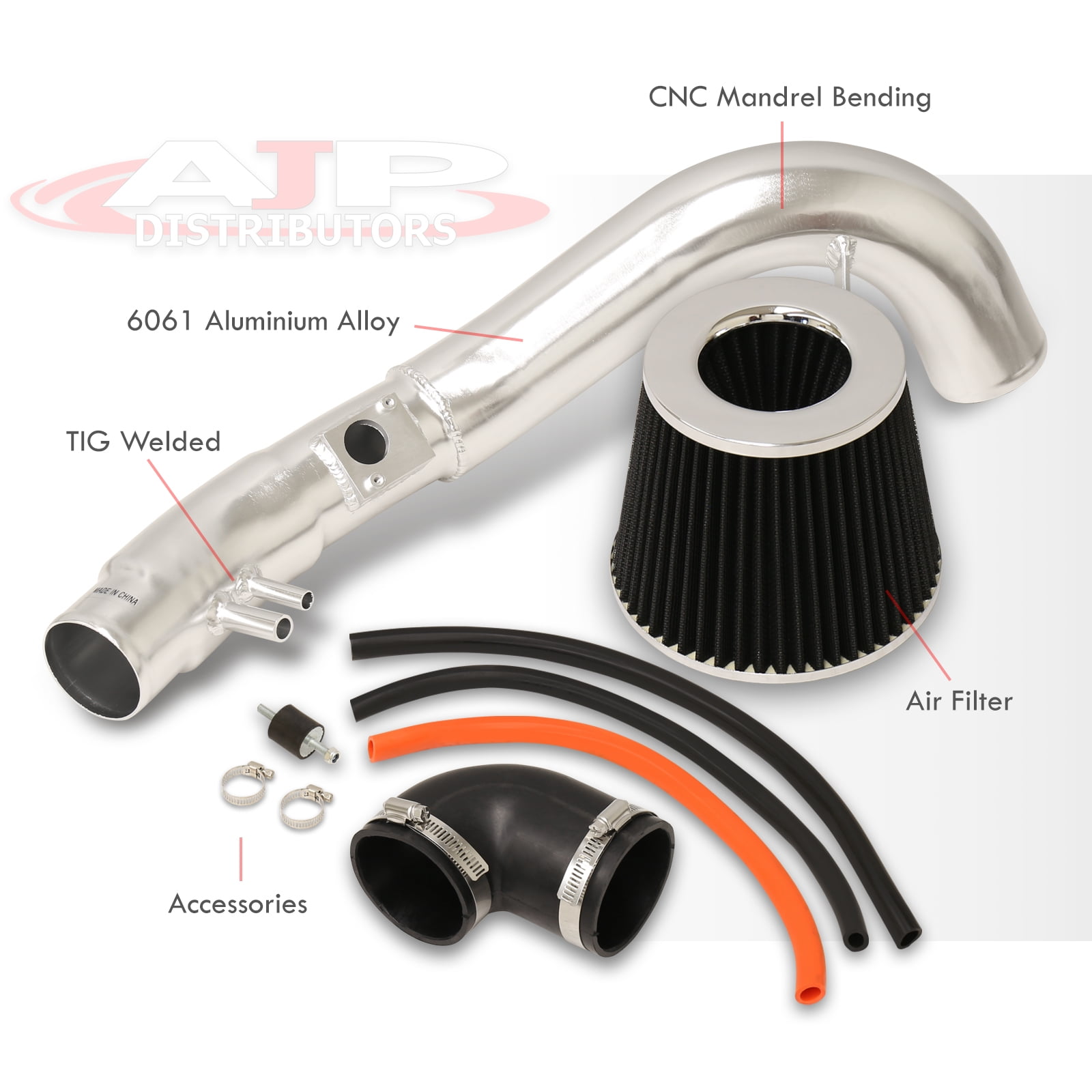 AJP Distributors JDM Cold Air Intake CAI Induction System Kit Polish Aluminum Piping Pipe + Filter Compatible/Replacement For Honda Civic Si K20Z3 2.0L 2006 2007 2008 2009 2010 2011 06 07 08 09 10 11