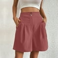 thumbnail image 2 of aidice Shorts for Women Summer Casual High Waisted Button Ruched Wide Leg Work Office Shorts with Pockets, 2 of 7