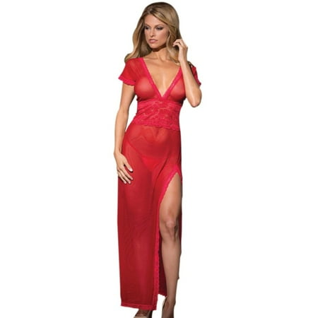 

Forzero Women Long Dressing Night Gown Sheer Transparent Dress Sleepwear Lingerie +Thong Set