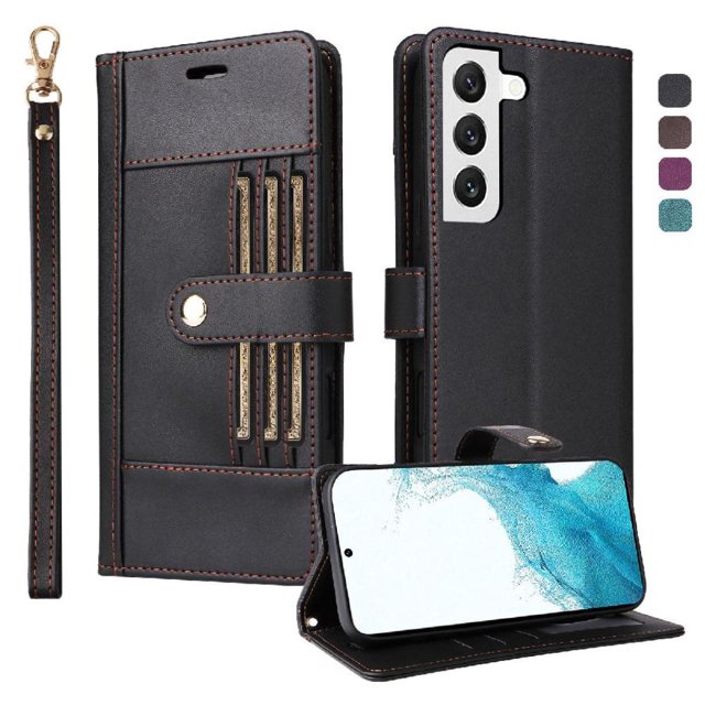 FOXDOCK Wallet Case for Samsung Galaxy S22 Plus – PU Leather Flip Cover with Multi Card Slots, Cash Pocket & Wrist Strap