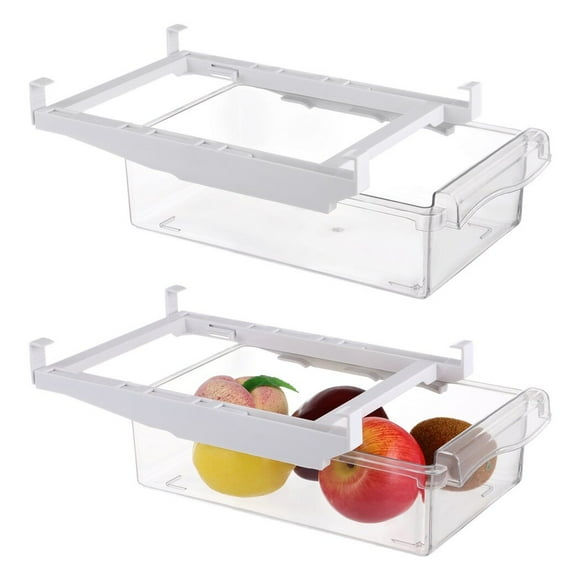 2 Pack Fridge Drawer Organizers, Adjustable Refrigerator Drawers for Fruit, Vegetable, Seafood, Transparent Pull-Out Shelf Holders, Fridge Storage Containers Fit Fridge Shelves Under 0.6''