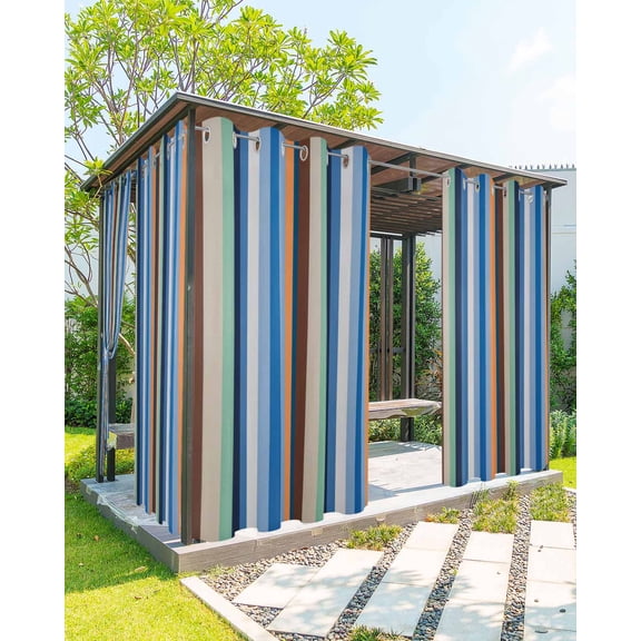 Colorful Striped Outdoor Curtains for Patio, Modern Stripes Art Farmhouse Privacy Drapes Grommet Waterproof Outside Curtains for Porch/Cabana/Balcony 54"x 95", 2 Panel