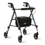 Medline Superlight Folding Aluminum Mobility Rollator Walker, Smoky Blue, 250 lb. Weight Capacity, 6" Wheels, Adjustable Arms and Seat