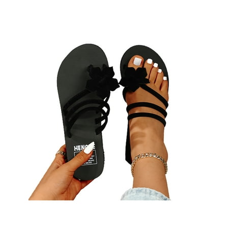 

Rotosw Women Thong Sandals Slip On Flat Sandal Beach Flip-flops Lightweight Summer Shoes Home Casual Black 3cm Platform 7