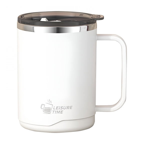 BPPEG 16Oz Stainless Steel Coffee Mug with Handle Insulated Double Layer Travel Mug with Push Lid for Coffee Tea Travel Mug with Handle,White