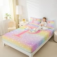 thumbnail image 4 of Homewish Kawaii Girls Letter P Twin Sheet Sets for Kid, Cartoon Monogrammed Twin Fitted Sheet, Bling Stars Rainbow Flat Sheet, Super Cozy Room Decor, 3pcs, 4 of 7