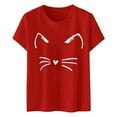 thumbnail image 4 of T-shirts Femmes Coupe Ample Col Rond Manches Courtes Texte Quotidien Botanique Floral Chat T-Shirt Haut T-Shirts Femmes Rouge P, 4 of 4