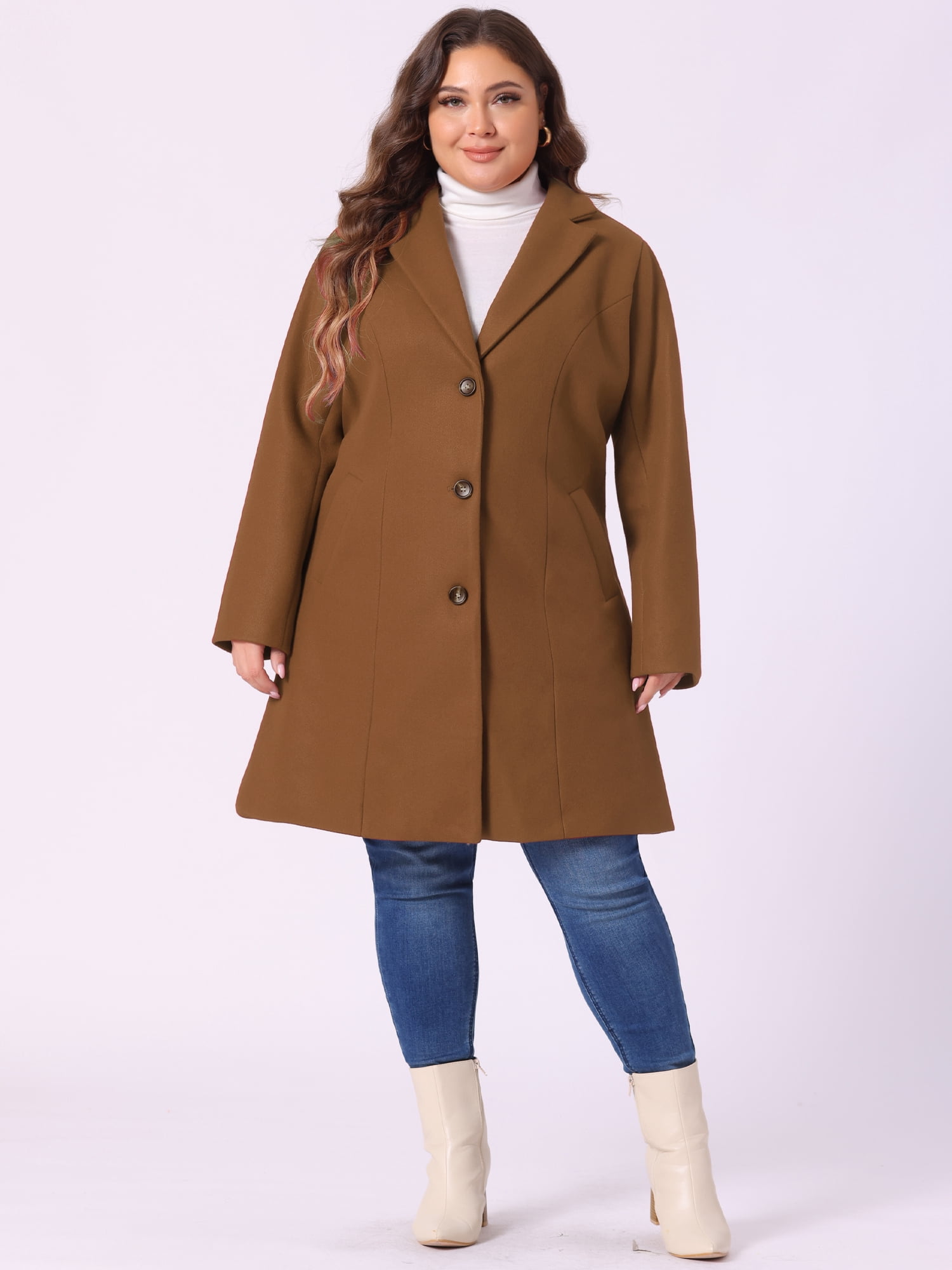 DARING DIVA Women's Plus Size Notched Lapel Single Breasted Trench Coat 1X Dark Brown