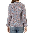 thumbnail image 4 of Allegra K Women's Bow Tie Ruffle Collar Button Down Long Sleeve Floral Blouse, 4 of 7