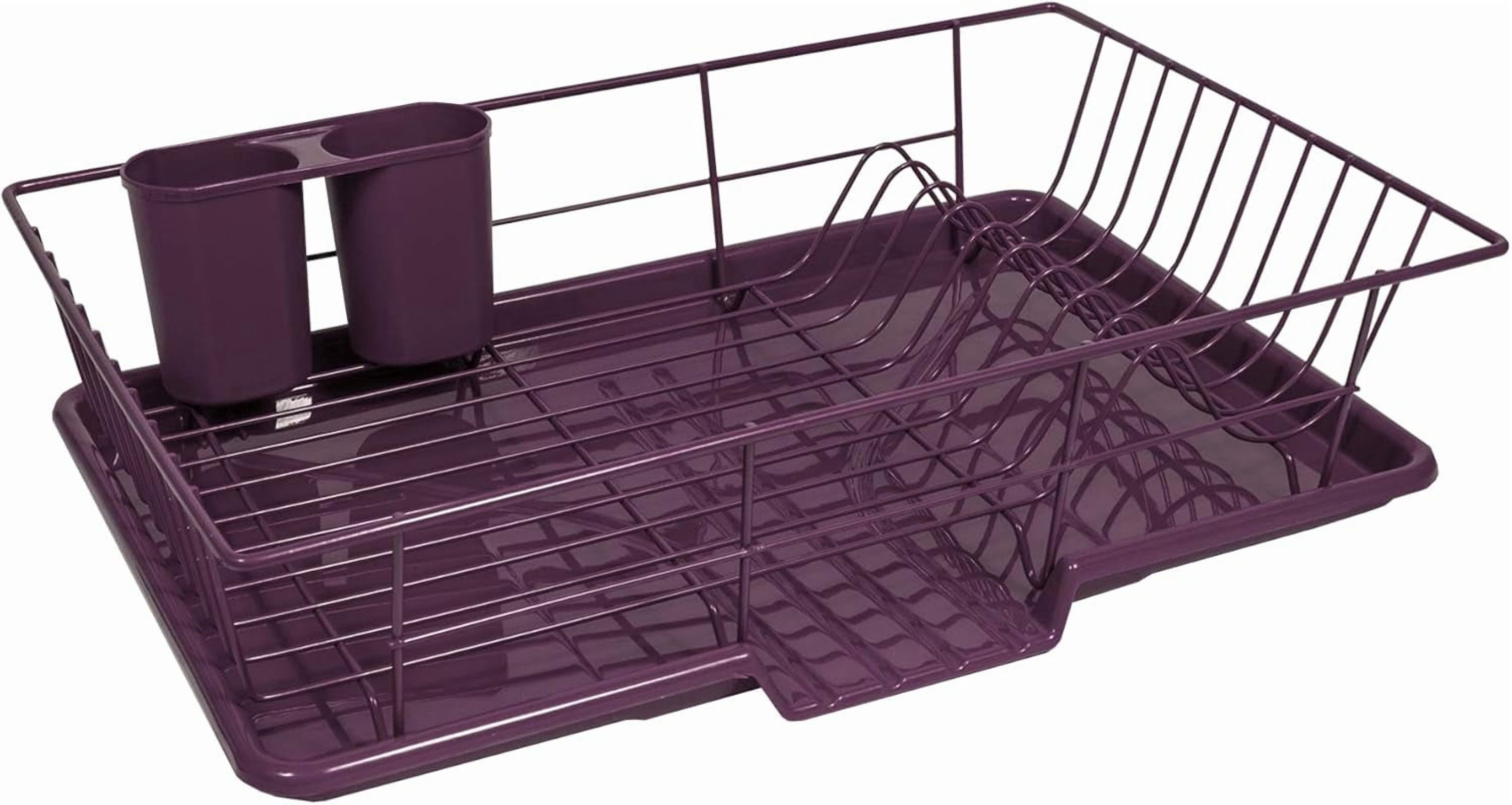 Metal, Plasic 3 Piece Dish Drainer Rack Set with Drying Board and Utensil Holder, 17" x 12" x 5", Beige