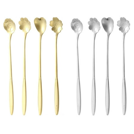 

SPRING PARK 8Pcs/Set Stainless Steel Flower Coffee Spoon Dessert Spoon Sugar Spoon Ice Cream Spoon Stirring Spoon Tea Spoon Milkshake Spoon Set for Tableware Kitchen Cafe or Bar