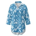 thumbnail image 4 of Xoenoiee Blue Plumeria Flower Palm Leaves Print Women's Swimsuit Cover Up Easter Long Sleeve Beachwear Bikini Coverups Button Down Oversized Cover Up Shirt Plus Size, Size S, 4 of 7