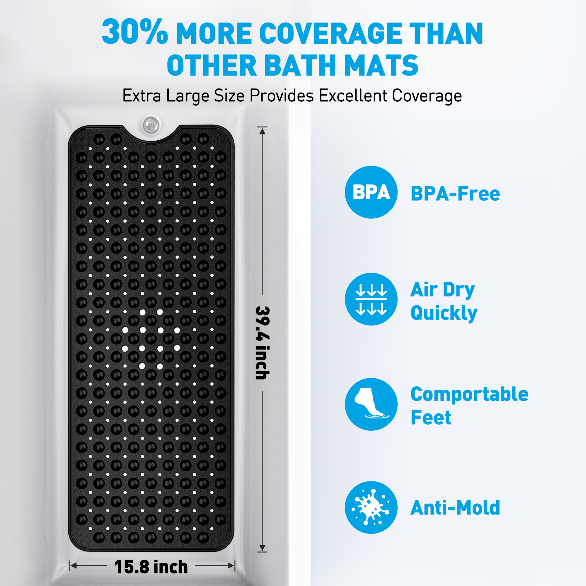 GPED Non-Slip Bathtub Mat, 39x16 inches, Black photo 3